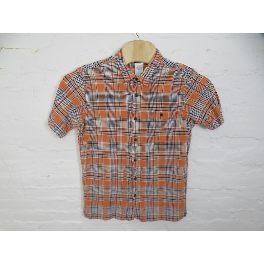 Patagonia Shirt Mens Large Orange Plaid Seersucker Puckerware Button Up Casual